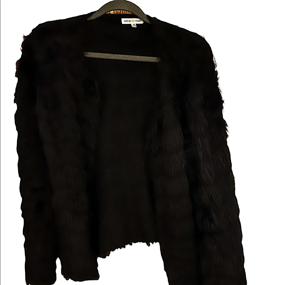 NWOT Woven Heart black faux fur waist length jacket.